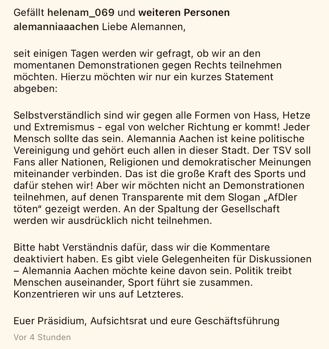 Mag sein, dass sich manch ein Klub um eine
klare Haltung gegen rechtsradikale Umtriebe herumdrückt - so schmierig und durchsichtig wie Alemannia Aachen hat das noch kein Klub hinbekommen.