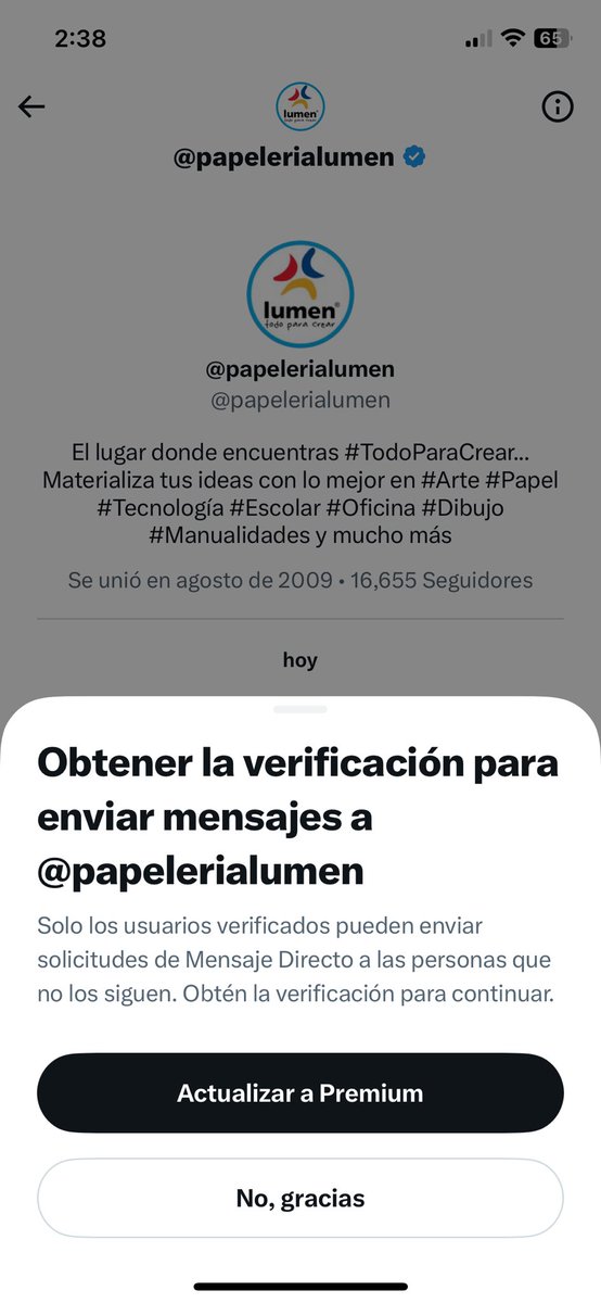 FatiHams's tweet photo. @papelerialumen No me permite enviarles inbox -_- https://t.co/RuAINj2ymU