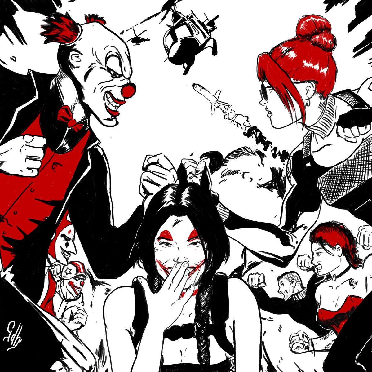 RomulusQA's tweet photo. Unrelated to stream (at least to mine) but here's a little 4.0 NoPixel fanart scribble I made 
'Battle for Ray Mond FrienDship'
w/ @Valkyrae, @AngelKnivez &amp; @ItsChatterbox 

#gta #NoPixel #raymond #valkyrae #chatterbox #Gigi https://t.co/Q3LLRmLt6O