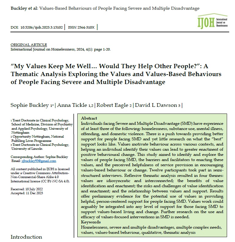 NEW ARTICLE! Available now as open access, online first at: ojs.lib.uwo.ca/index.php/ijoh… Out of the UK, what do those with the most complex health and social needs value? How does this relate to how we provide assistance? Download the full pdf to learn more.