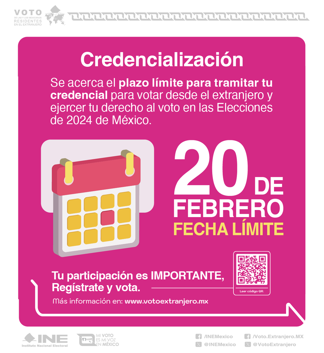 EmbaMexCol's tweet image. 🌎¡Falta poco, regístrate antes del 20 de febrero! 👇  

#VotoExtranjero 🗳 #INEMéxico