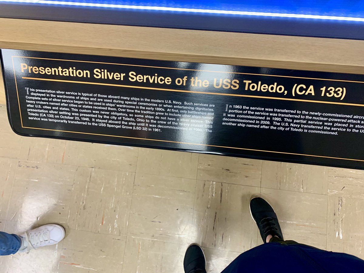 schwabby77's tweet photo. Thank you to Lt. Carter Harrington who upon hearing we arrived too late to get in to see Midway, gave us a brief private tour. He served on Midway during Vietnam. We found silver donated by UT in 1946. Thank you for your service and hospitality. #navy #midway #universityoftoledo https://t.co/JZaOzifLOQ
