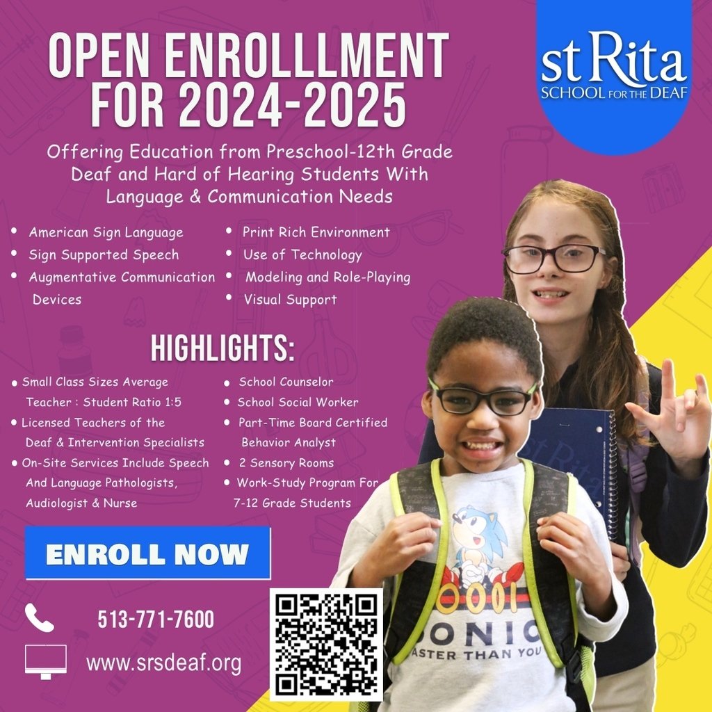 👋 Open Enrollment for 2024-2025 is here!! Share this flyer and spread the word! For more information about this, visit our website: srsdeaf.org/o/srs/page/enr…. We can't wait to welcome our future students!! 🤟 #Enrollment2024 #TeamStRita #NewBeginnings