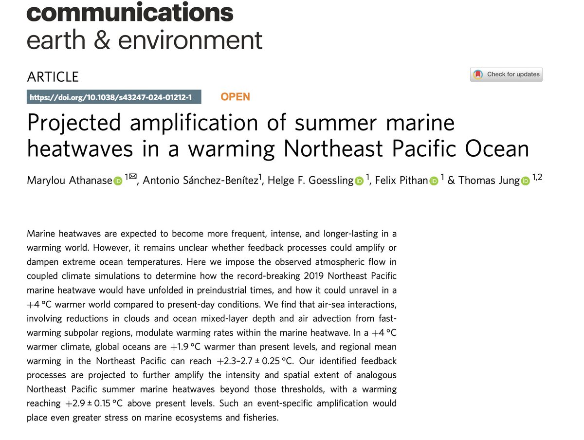 ❗️Marine Heatwaves may be amplified beyond the expected long-term ocean warming, in a future warmer world. I am proud to announce our latest @CommsEarth article, in which we quantify the air-sea feedbacks at play: nature.com/articles/s4324…
