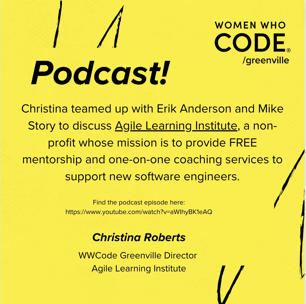 WWCodeGville's tweet image. Check out this podcast that discusses advancing your career as a software engineer. Your background is valuable!

Women Who Code Greenville Director and Chairwoman of Agile Learning Institute discusses how Agile Learning Institute assists with this.

Listen in to learn more!