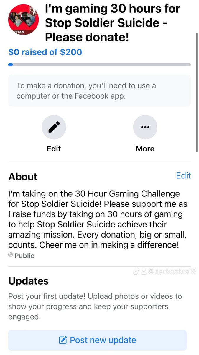 dark_cobra19's tweet photo. Hey all starting tonight I will be doing fundraiser for soldier suicide awareness , you can catch me over on twitch tonight around 10:30pm est , my link will be https://t.co/W64ysxc4sj I will be on cod then maybe some pal world , home to see you there . Peace and love . https://t.co/YicHG82kaw