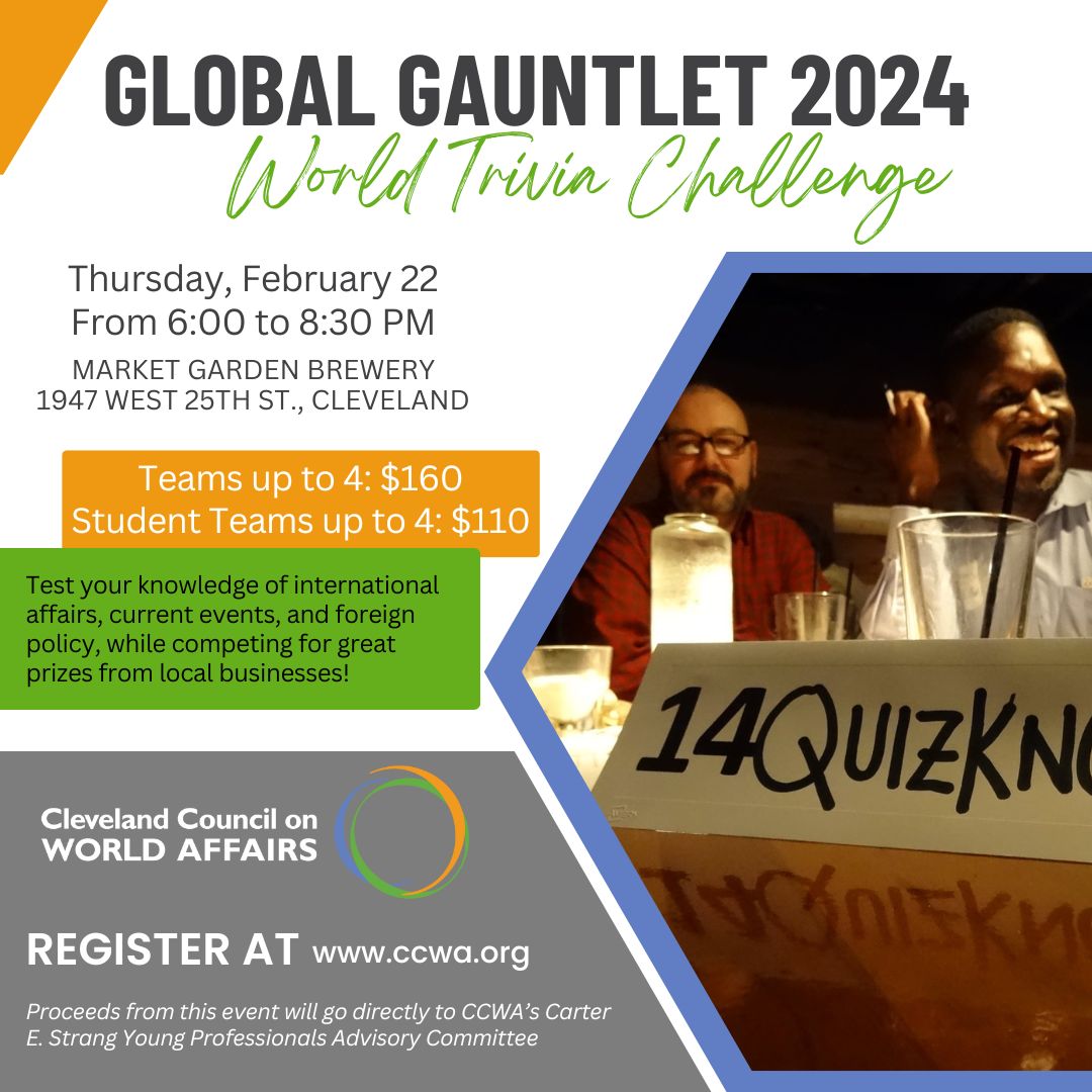 Test your knowledge of current events &amp; foreign policy while competing for great prizes from local businesses! Join CCWA on February 22 for our annual Global Gauntlet World Trivia Challenge 🌎
**
Register here: ccwa.org/events/global-…