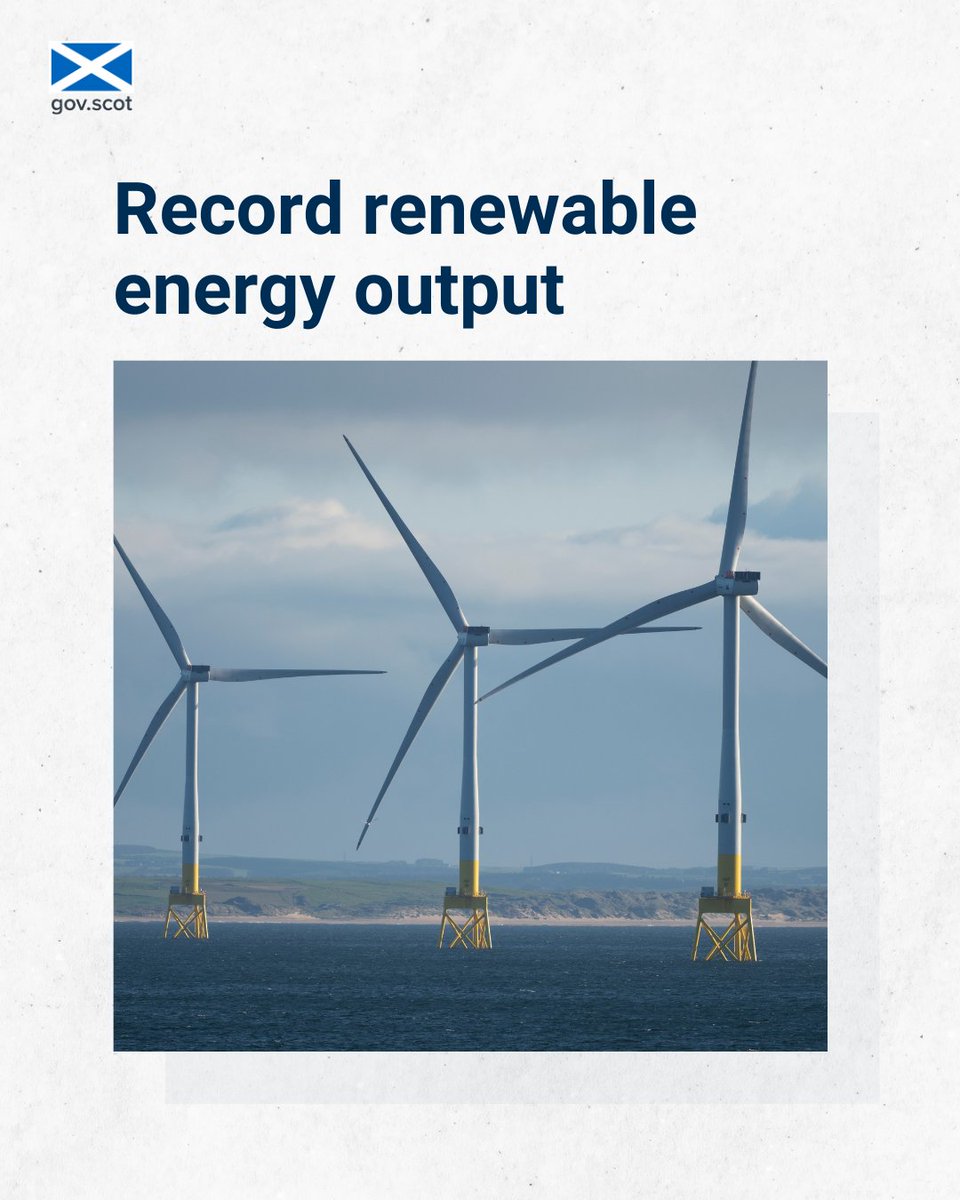 For the first time, Scotland produced more renewable electricity than total overall consumption. New statistics show renewable technologies generated the equivalent of 113% of Scotland’s electricity usage in 2022. This is the highest recorded to date. ℹ️gov.scot/news/record-re…