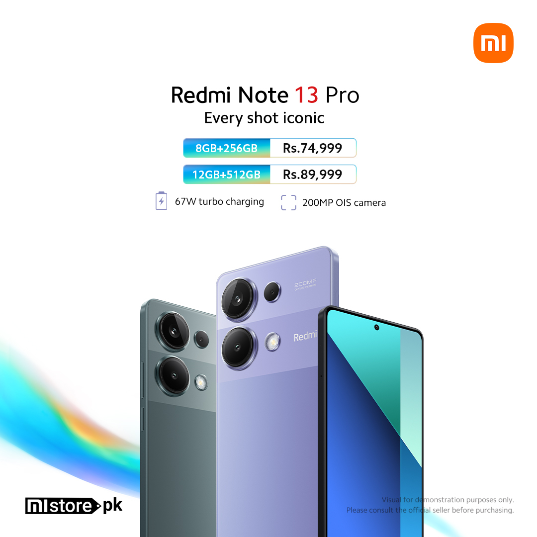 MistorePk's tweet photo. Elevate your mobile experience! Redmi Note 13 Pro both variants is now live on Mi Store. Grab yours before they vanish! 📱
Buy Now: https://t.co/TOiD2QVw01
#Note13Launch #MiStore #xiaomi
#xiaomipakistan #xiaomiglobal #everyshoticonic https://t.co/ureXDBDoUc