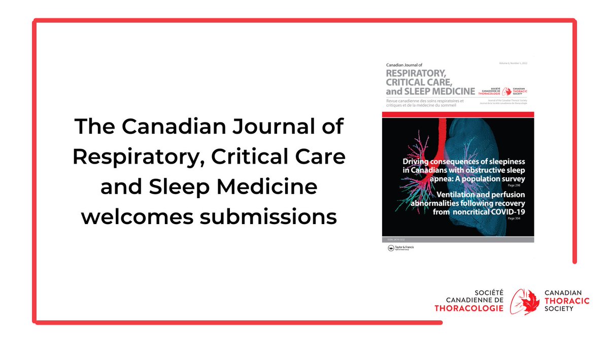 The Canadian Journal of Respiratory, Critical Care and Sleep Medicine is the official Journal of the CTS and welcomes submissions of research papers, clinical studies, and review articles. To submit an article, please click here: bit.ly/2X9eaBn