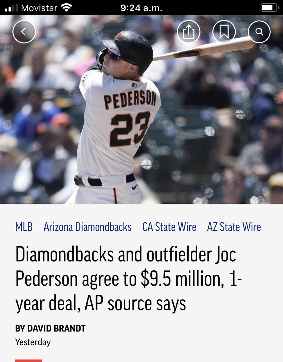 #Diamondbacks pactan una campaña con el veterano OF y BD #JocPederson #MLB ⚾️