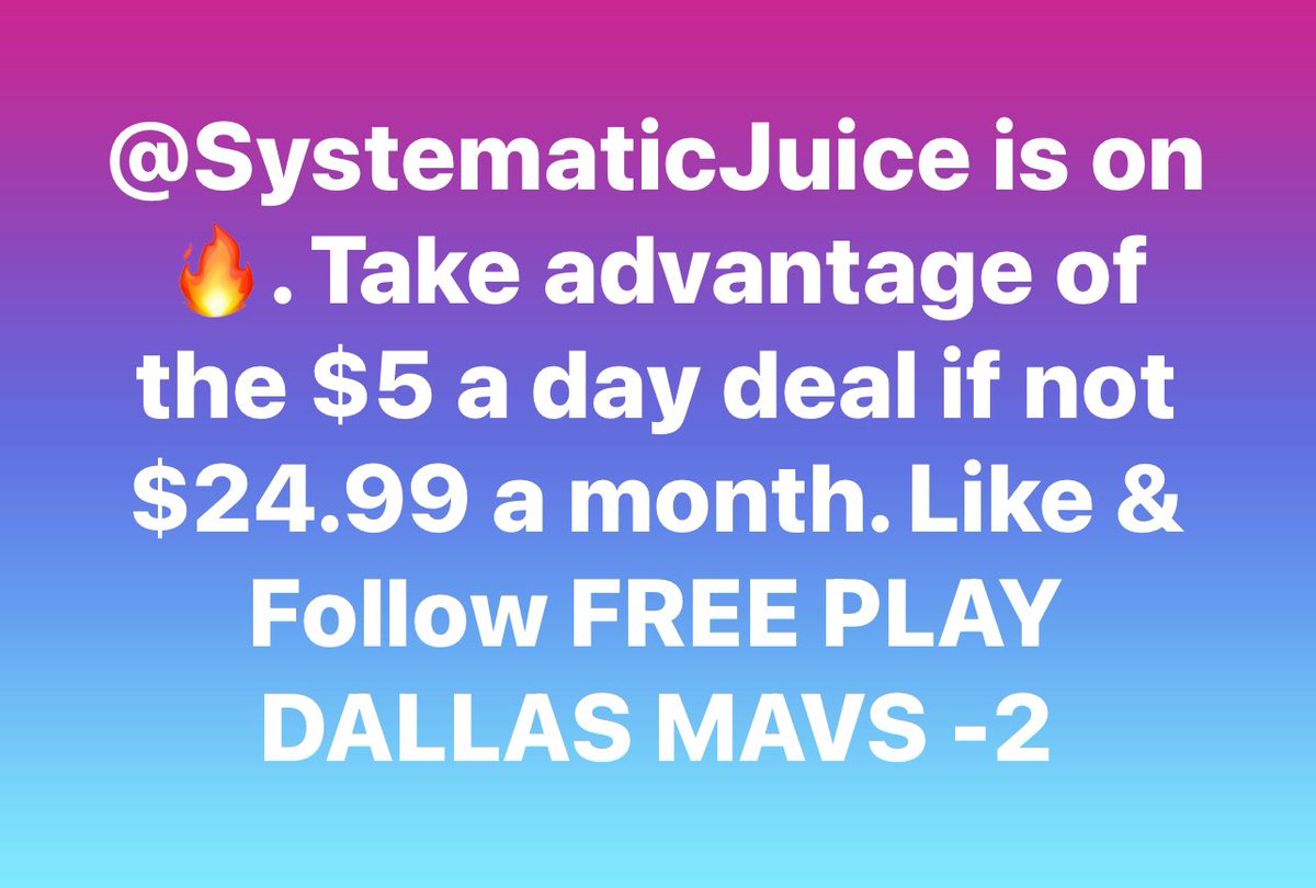 SystematicJuice's tweet photo. #Footballbetting #NHL #Swifties #NFL #mahomes
#gamblingtwitter #49ers #RavensFlock #Trump2024 #NBA #sportsbettingtwitter
#sportbettingx #gamblingX #beatthebookx #nflx #ncaa #procappers #footballX #VIPS #CollegfootballX #fanduel #draftkings #DetroitLions #Caesars #mavs https://t.co/0bYdwMd9tG