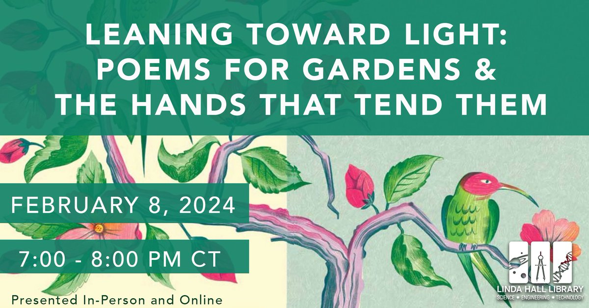 Linda Hall Library (@lindahall_org) on Twitter photo Readers, gardeners, caretakers, and stewards of the earth are invited to join us for a magical night to celebrate Tess Taylor’s new poetry anthology, Leaning Toward Light: Poems for Gardens & the Hands That Tend Them. REGISTER: bit.ly/4aF2sER Readers, gardeners, caretakers, and stewards of the earth are invited to join us for a magical night to celebrate Tess Taylor’s new poetry anthology, Leaning Toward Light: Poems for Gardens & the Hands That Tend Them. REGISTER: bit.ly/4aF2sER
