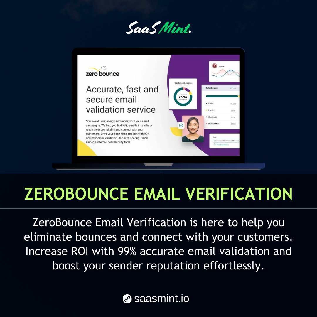 ZeroBounce Email Verification is here to help you eliminate bounces and connect with your customers. Increase ROI with 99% accurate email validation and boost your sender reputation effortlessly.

#ZeroBounce #EmailVerification #EmailValidation #SaaSMint