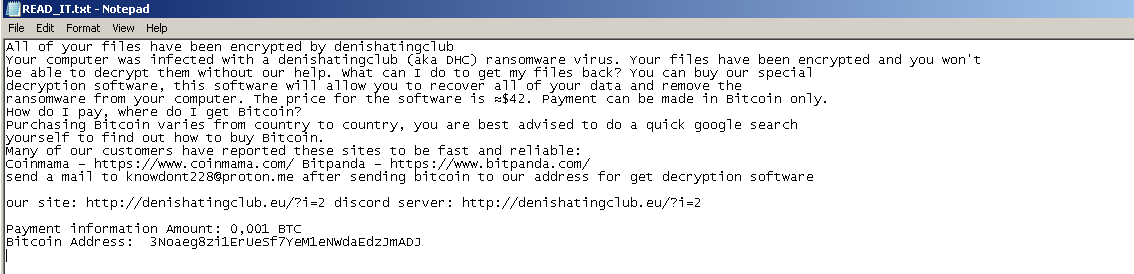silascutler's tweet image. DHC Ransomware served from 185.185.68[.]50[:]82 in open #webdir 

knowdont228[@]proton[.]me
denishatingclub[.]eu
3Noaeg8zi1ErUeSf7YeM1eNWdaEdzJmADJ