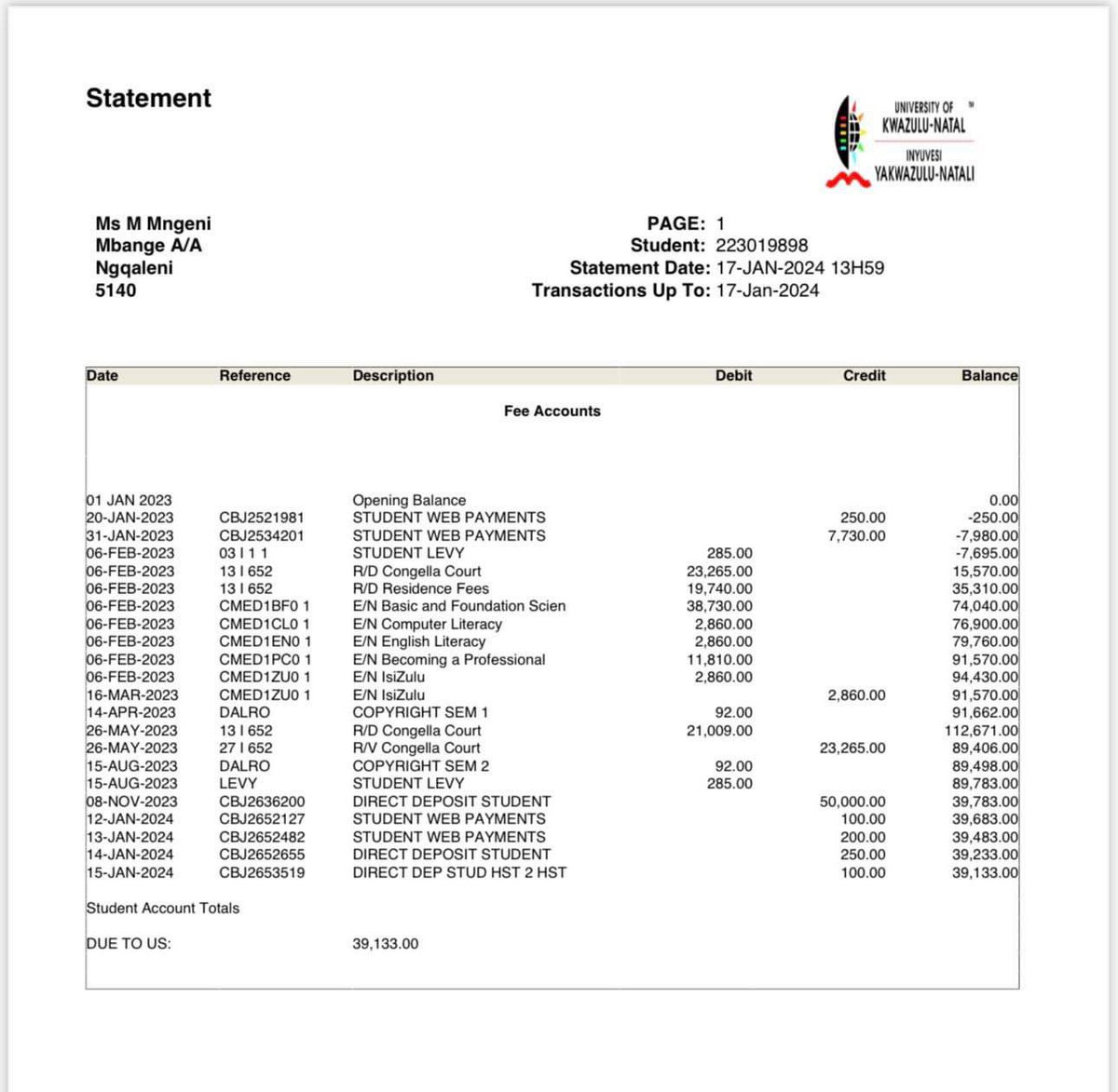 MihleMngeni's tweet photo. Please help. I am an unfunded medical student from the University of KwaZulu Natal. I am prevented from registering for 2024 as I have a debt of R39 133. I need to register before the 9th of February 2024. Please help by donating any amount to UKZN bank Acc 🙏🏻 https://t.co/ETjNPxKaNn