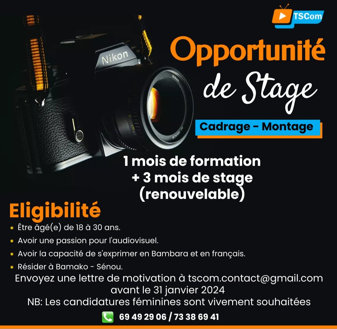 mbbtonistar's tweet photo. Opportunité de #formation et #Stage en cadrage-montage
#TSCom #TSComTV https://t.co/EJvg2y7jB1