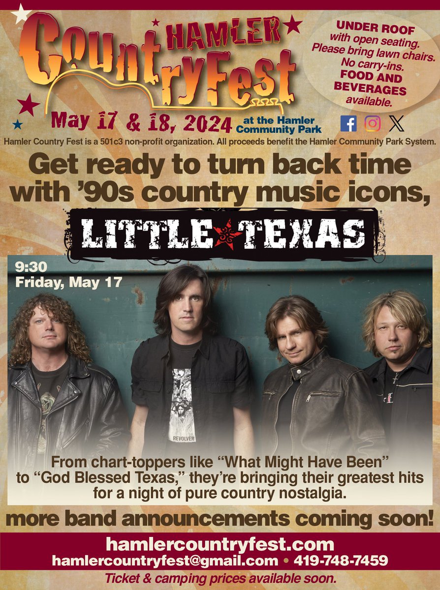 Announcing our 2024 Festival Friday Headliner!!! Get ready to turn back time with ‘90s country music icons, @littletexasband ! From chart-toppers like “What Might Have Been” to “God Blessed Texas,” they are bringing their greatest hits for a night of pure country nostalgia.