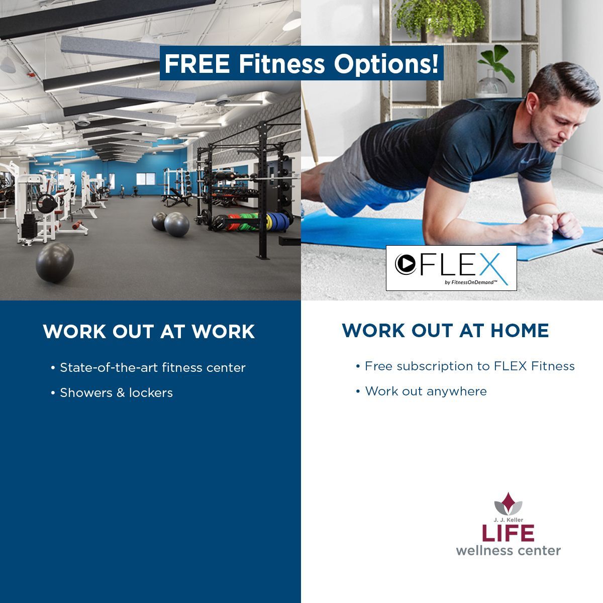 We have FREE Fitness Options for all @JJKeller associates and spouses – whether on-site (#Neenah, WI) or from home (#virtualfitness). #JJKellerDifference #fitnessgoals2024 #fitnesscenter