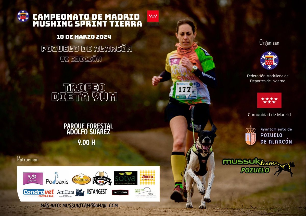 fmdi_es's tweet photo. Prepárate para el VI Mushing Ciudad de Pozuelo de Alarcón - Trofeo Dieta Yum el 10 de marzo en el Parque Forestal Adolfo Suárez de Somosaguas. 🗓️ Última llamada para inscripciones hasta el 1 de marzo a las 23:59. 🚨 Participa y consulta toda la info en https://t.co/ruvhIQh7Vz https://t.co/BA3psd1SmB