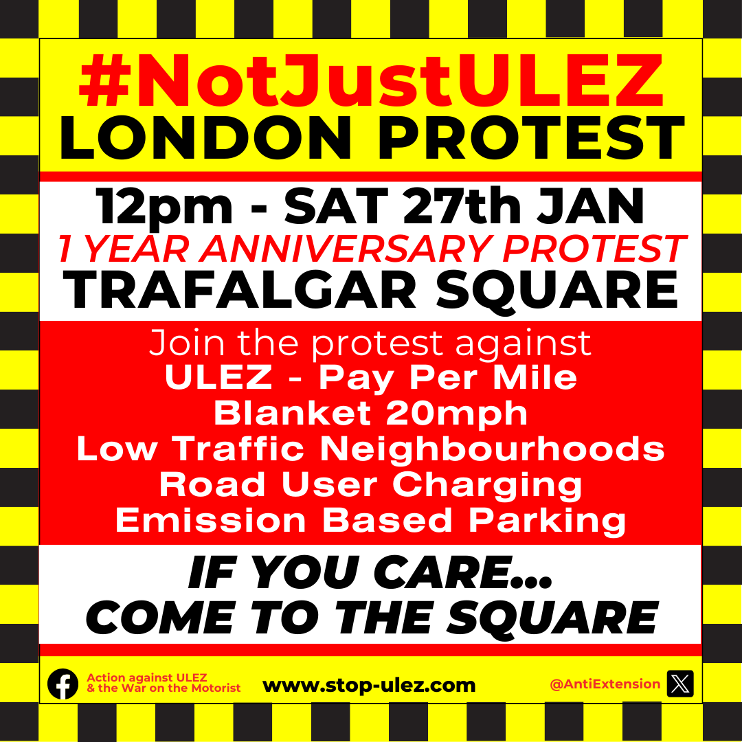 Tomorrow is the anniversary of our first protest in Trafalgar Square - we have learnt a lot and come a long way. This is not just about ULEZ, it's Pay Per Mile, blanket 20mph, unwanted LTNs, unnecessary cycle lanes and all restrictions on the motorist #saynotoULEZ #ulez