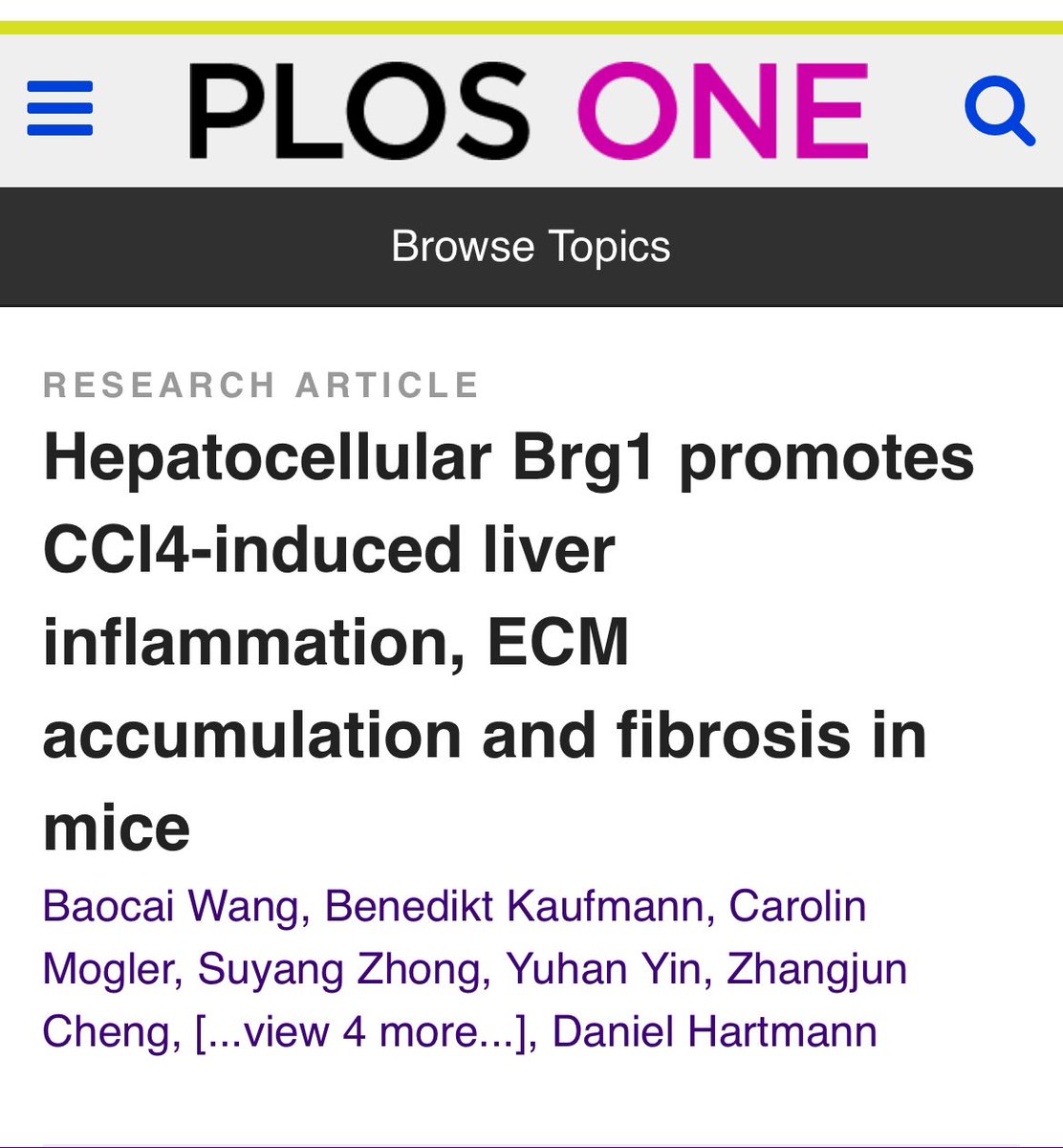 Daniel Hartmann (@hartmanndaniel5) on Twitter photo Our latest research article delves into Hepatocellular Brg1's impact on liver fibrosis. Brg1 knockout mice exhibit reduced inflammation and fibrosis, suggesting a promising therapeutic target. Read more about our findings in the article! 📰 #LiverResearch
pubmed.ncbi.nlm.nih.gov/38033027/ Our latest research article delves into Hepatocellular Brg1's impact on liver fibrosis. Brg1 knockout mice exhibit reduced inflammation and fibrosis, suggesting a promising therapeutic target. Read more about our findings in the article! 📰 #LiverResearch
pubmed.ncbi.nlm.nih.gov/38033027/