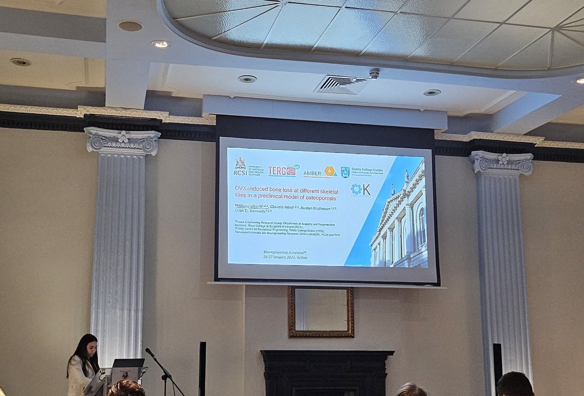 TissueEngDublin's tweet photo. @MichelaUberti presenting on her work to date on 'A comparison of OVX-induced bone loss by Micro-CT at different skeletal sites in a rodent model of osteoporosis'
at @bini_irl today!
#BinI2024 https://t.co/Uomi298H2u