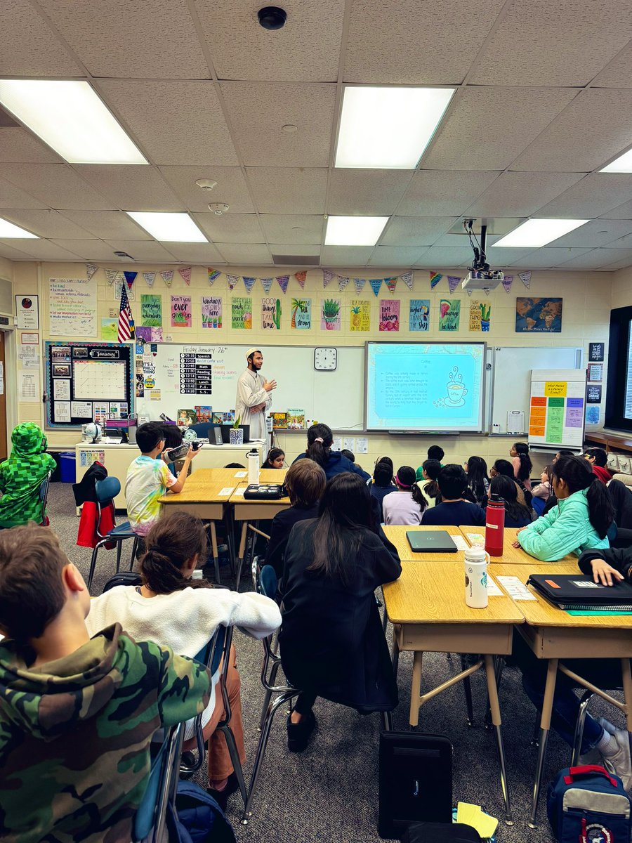 JennaWilush's tweet photo. Such a wonderful presentation by our visitor from the Muslim Center of Greater Princeton today to conclude Muslim Heritage Month! The students enjoyed learning about some history of Muslim heritage and culture. #wwprsd #VESPACK https://t.co/oDF9sxVKSh