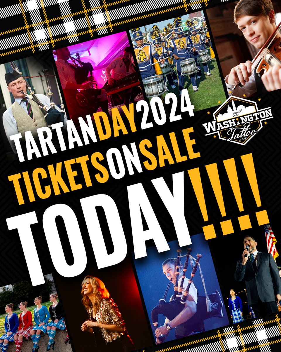 TICKETS ON SALE TODAY!! Kilt up and join a night of music, dance, military tradition and shared cultures! Get your tickets to The Washington Tattoo's Tartan Day Tattoo D.C. 2024, April 2nd, 2024 at the Schlesinger Concert Hall. 
Details: zurl.co/mwzO 
 #TartanDay24