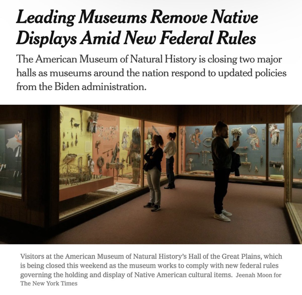 The American Museum of Natural History will close 2 major halls exhibiting Native American objects. Leaders said on Friday, in a dramatic response to new federal regulations that require museums to obtain consent from tribes before displaying or performing research on items.