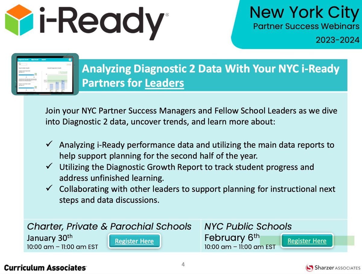 NYC MOY Data Review w/ your i-Ready Team
- Charter, Private &amp; Parochial on January 30 REGISTER: buff.ly/3PNWEim 
- NYC Public Schools on February 6 REGISTER: buff.ly/3ZGMPHT
