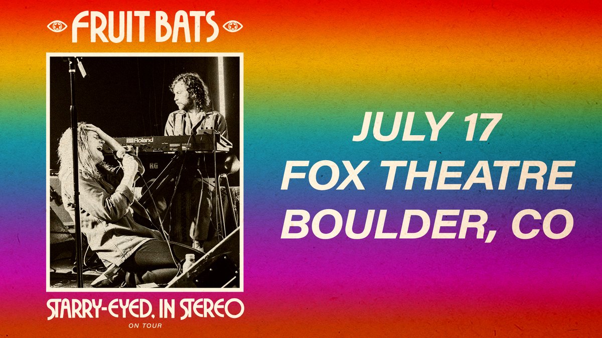 Fox Theatre (@foxtheatreco) on Twitter photo Indie rock band <a href="/Fruit_Bats/">Fruit Bats</a> will be bringing 'Starry-eyed, in Stereo', 20 choice cuts culled from the past two years to the Fox Theatre on July 17th! ✨👀🎧
Tickets onsale now 🎟️ loom.ly/4ijoggk Indie rock band <a href="/Fruit_Bats/">Fruit Bats</a> will be bringing 'Starry-eyed, in Stereo', 20 choice cuts culled from the past two years to the Fox Theatre on July 17th! ✨👀🎧
Tickets onsale now 🎟️ loom.ly/4ijoggk