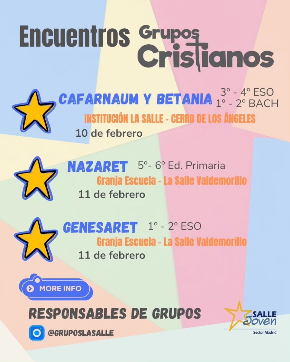 Por fin tenemos fecha para nuestro próximo encuentro de <a href="/gruposlasalle/">SalleJoven Madrid</a>
Tanto si ya nos conoces como si es tu primer encuentro, apúntate para disfrutar de una jornada muy especial.
Fin de semana del 10-11 de febrero para todos los niveles de #GruposCristianos #SalleJoven