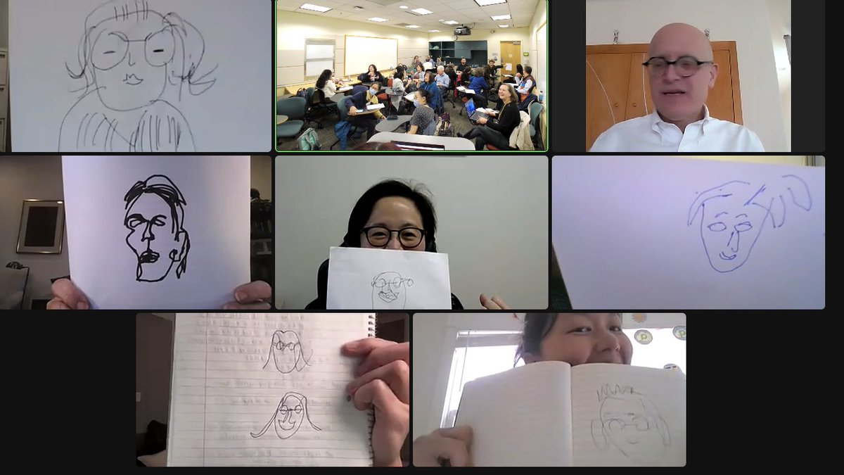 @wendymac says, 'Drawing is looking, & looking is loving.' @UCSFGeriatrics showed each other a little love this week with a 1-min blind contour drawing! #DrawTogether #ThisisGeriatrics