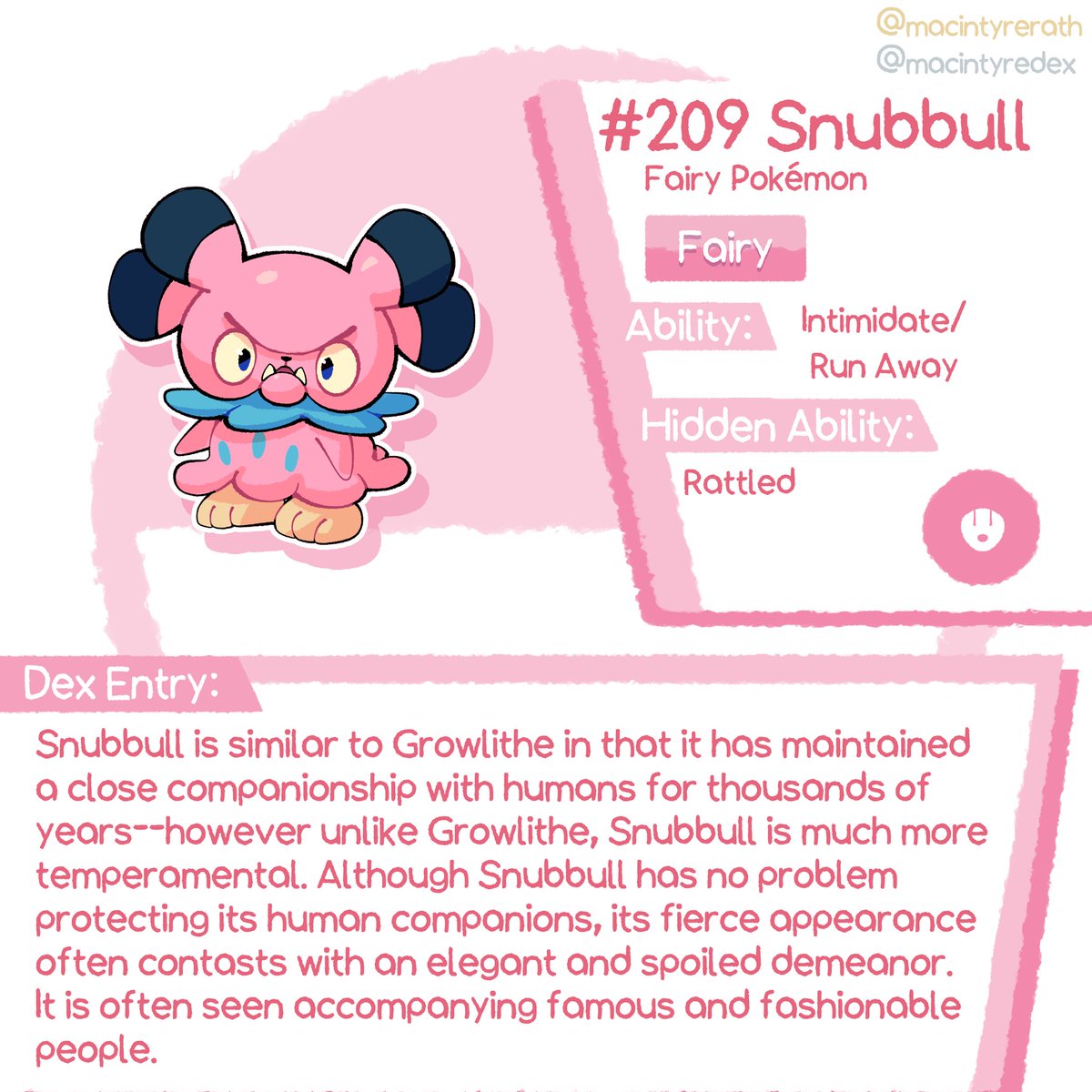 MacintyreDex's tweet photo. New Pokédex entry added!

No.209 Snubbull https://t.co/zrBWyuMyX0