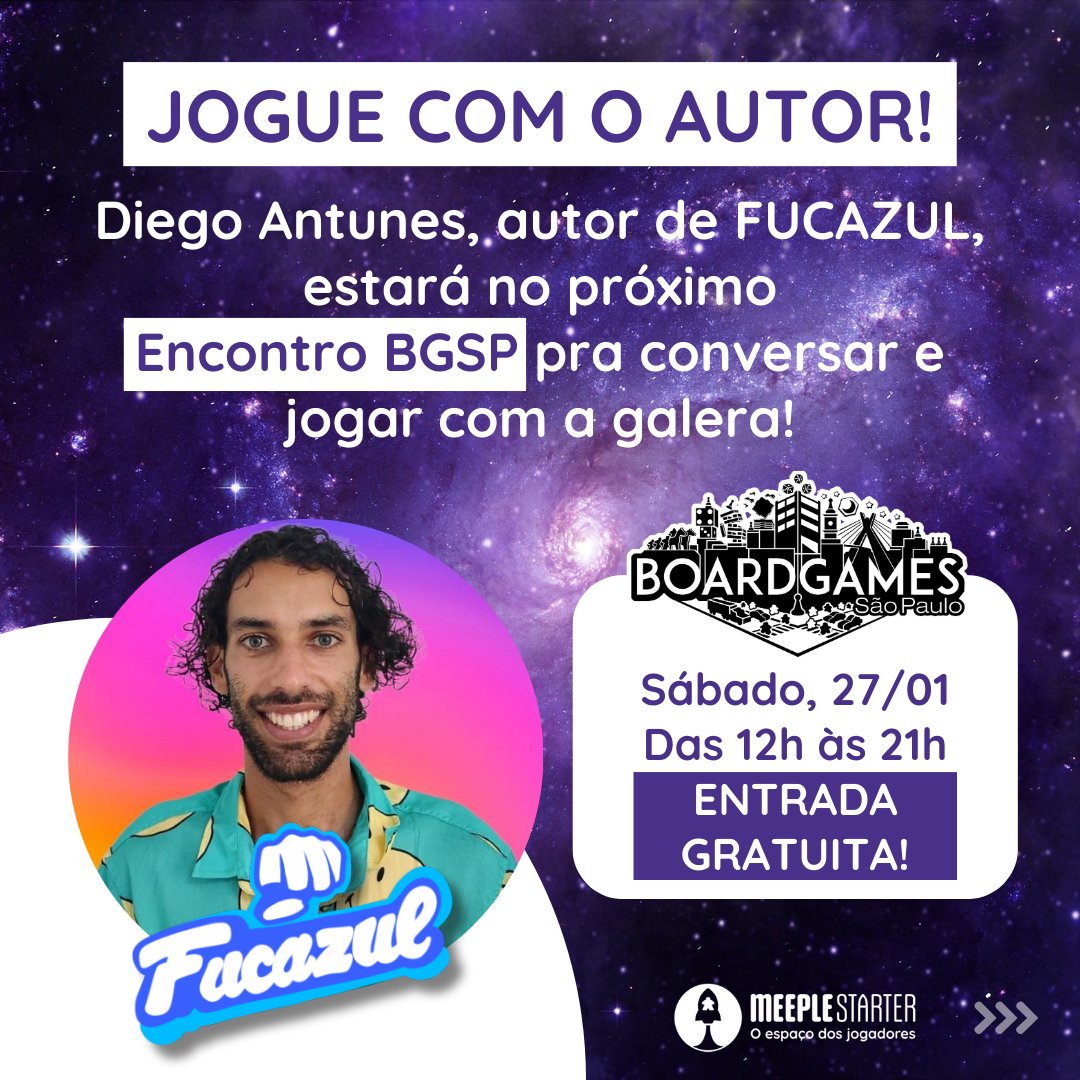 Amanhã é dia de Encontro <a href="/BoardGamesSP/">BoardGames São Paulo</a> e o Diego Antunes (<a href="/EsportenaMesa/">Esporte na Mesa</a> ), autor de FUCAZUL, vai estar por lá pra jogar com a galera, bater papo e garantir muita diversão!😄🚙🎲

Venha jogar os melhores jogos de tabuleiro neste evento GRATUITO e conheça FUCAZUL!
Infos no fio⬇️🧶