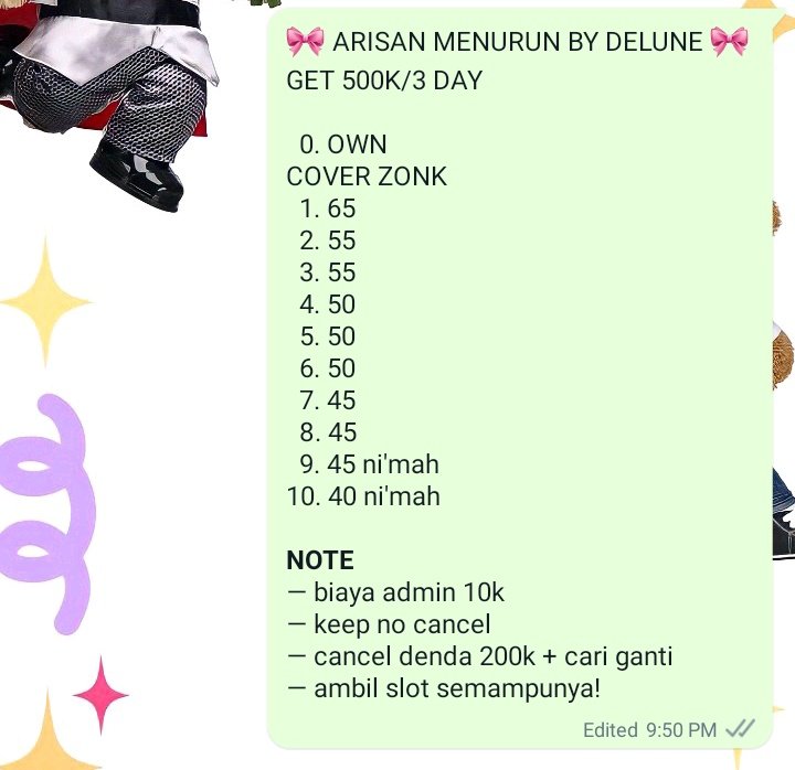 aku open arisan menurun get 500k/3 hari, belum mulai nih, yuk yg mau intip slot dm aja #zonauang