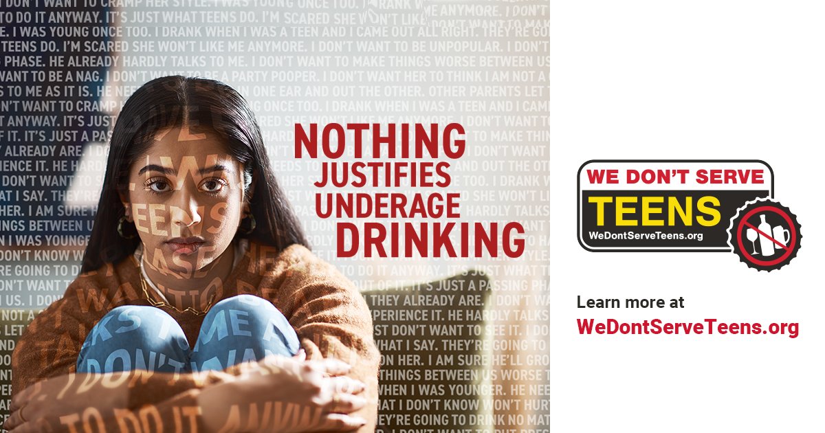 Don’t give underage drinking an excuse in 2024. Make sure to have conservations with your teens about the dangers of underage drinking. wedontserveteens.org #WeDontServeTeens