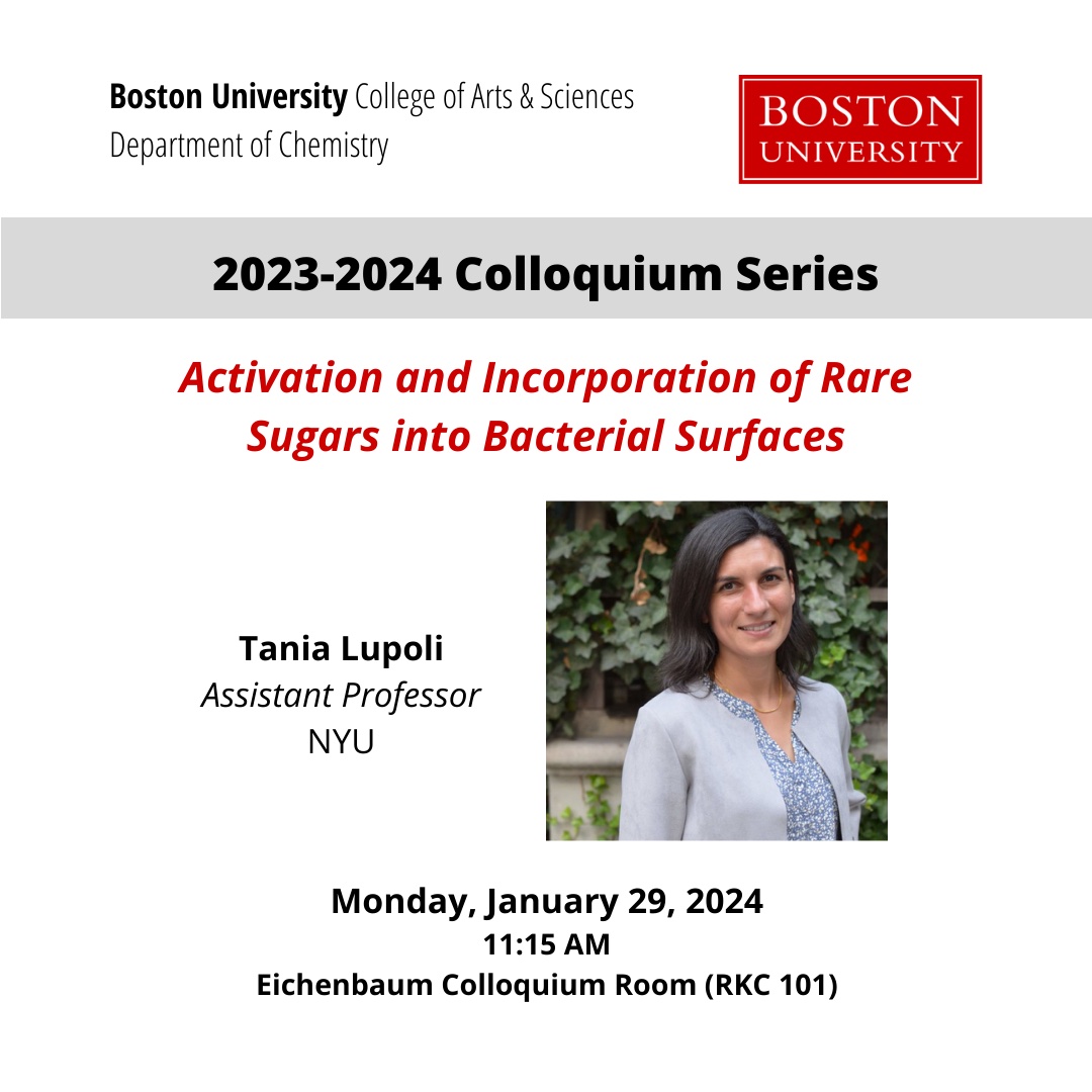 Ready to learn? Dr. Tania Lupoli from NYU visits us from the Big Apple to share her research on Monday, January 29. Visit bu.edu/chemistry for more information. @NYUCAS