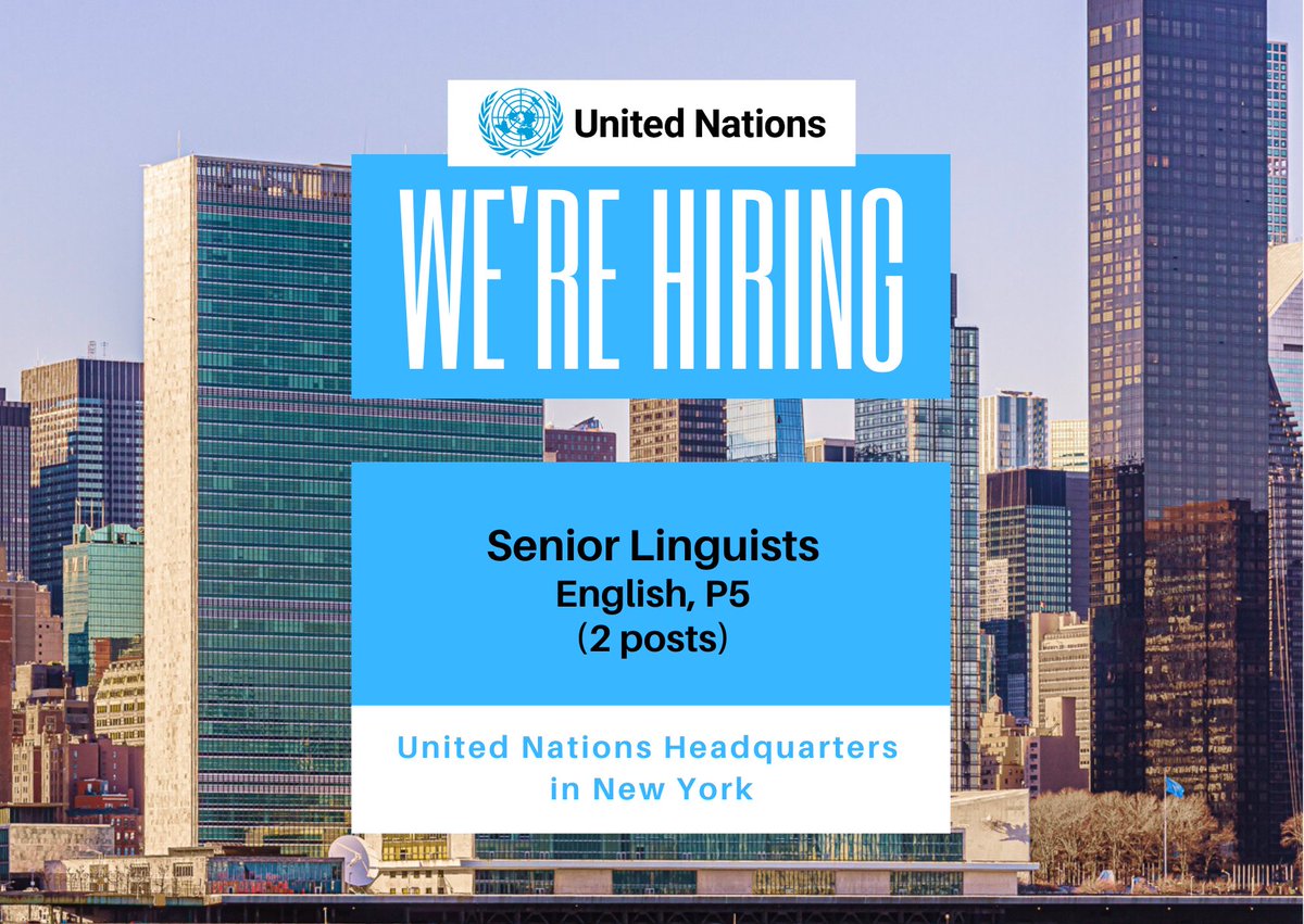 United Nations DGACM (@undgacm_en) on Twitter photo 📣 Job opportunity for senior #linguists at our English editing service in NY!
Candidates must have:
✅ Passed the relevant <a href="/UN/">United Nations</a> examination
✅ #English (main) + 2 other official UN languages
✅ 10 years' experience
Details ▶️ bit.ly/3S6CByo
🗓️ Apply by 4 February 2024 📣 Job opportunity for senior #linguists at our English editing service in NY!
Candidates must have:
✅ Passed the relevant <a href="/UN/">United Nations</a> examination
✅ #English (main) + 2 other official UN languages
✅ 10 years' experience
Details ▶️ bit.ly/3S6CByo
🗓️ Apply by 4 February 2024