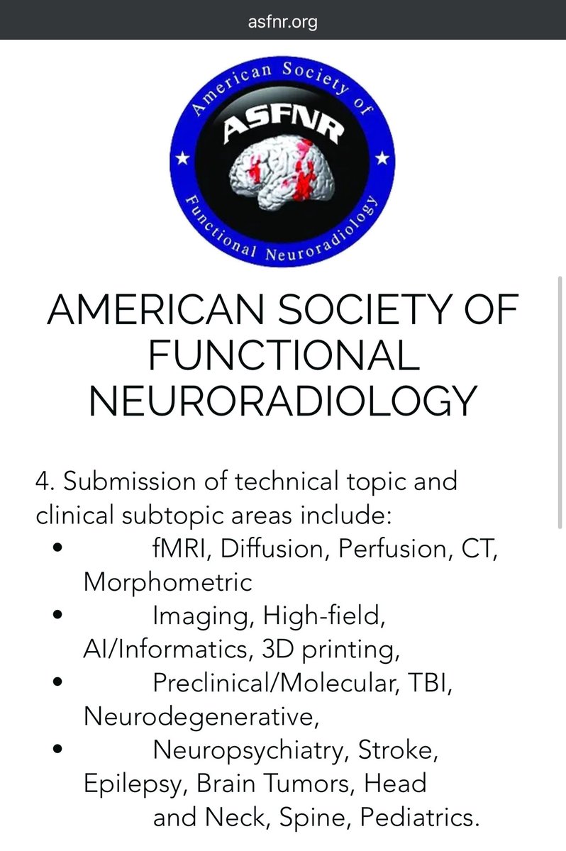 Submit an abstract to present at #ASFNR24 in Colorado! We like #fMRI AND other neuroimaging topics that are #BeyondBOLD! Details on the website: asfnr.org/abstractsubmis… 👍👍 Deadline February 28! 🧠🧠