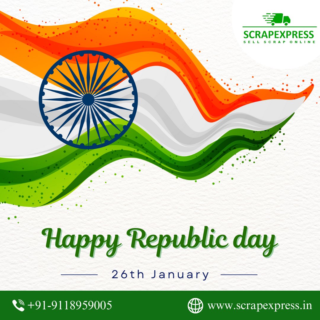 Happy Republic Day! 🇮🇳 Embracing the colors of freedom and sustainability with ScrapExpress. Let's build a nation that not only shines in pride but also in eco-friendly strides. 🌱✨

#RepublicDay #ScrapExpress #GreenNation #SustainableIndia #ProudToRecycle