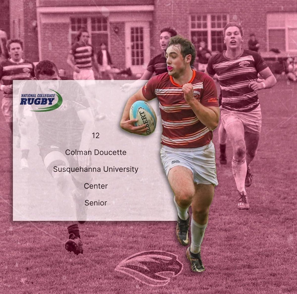 SusquRugby's tweet photo. Cheers to SU Rugby’s very own Colman Doucette on achieving All-American 🇺🇸 honors in @ncrrugby ! 🏆 Colman played outside center for all of the fall season, he scored 7 tries and assisted many others. His dedication and hard work has truly set him apart. 🎉 #SURugby #AllAmerican https://t.co/jADXY3c0t0