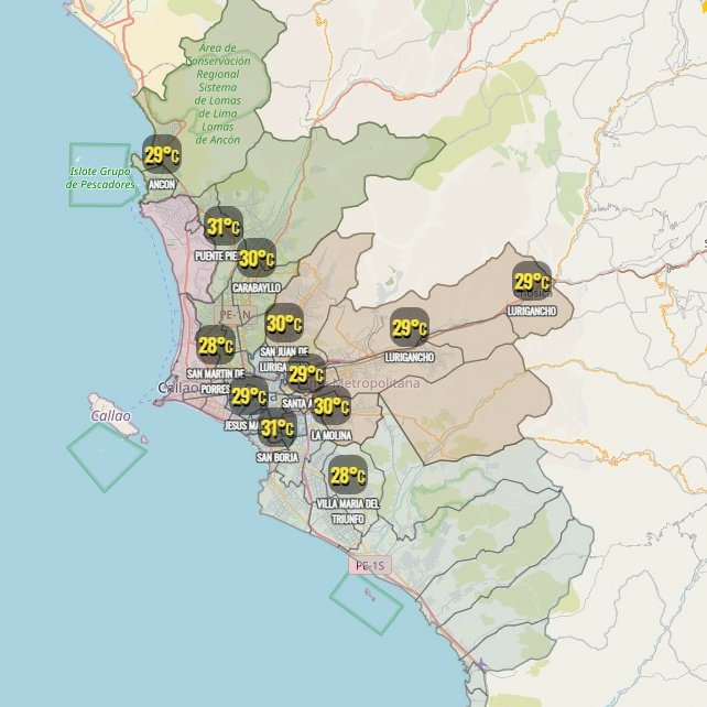 Lima reporta temperaturas próximas a 31°C. Distritos de la capital registran temperaturas entre 29°C y 31°C a las 12:00 h.
