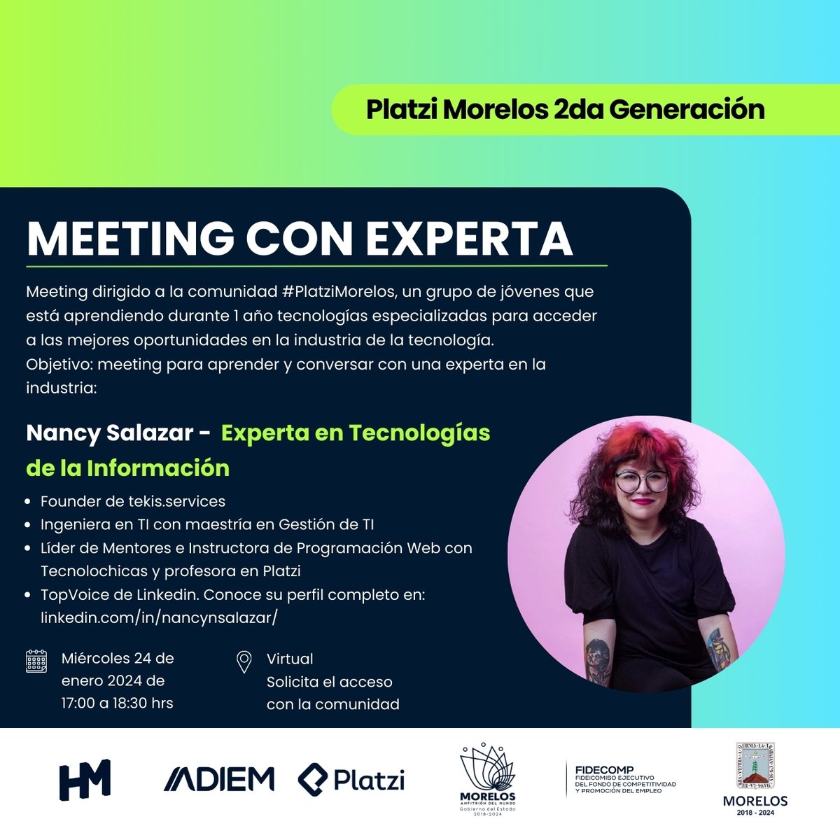 HackMorelos's tweet photo. Muchas gracias Nancy Salazar por compartir tus mejores consejos y hacks para triunfar en la industria de tecnología con la comunidad de #HackMorelos y #PlatziMorelos2 Fue un meeting muy valioso en donde nos llevamos mucho ánimo por seguir aprendiendo de manera autodidacta. https://t.co/TjXWYxbz5D