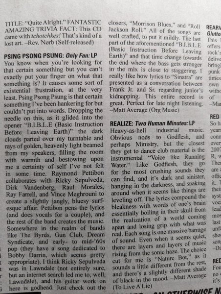 RayFarrellCA's tweet image. Great review of Psing Psong Psung's "Only Fan" album in Razorcake Magazine @RaymondPettibon