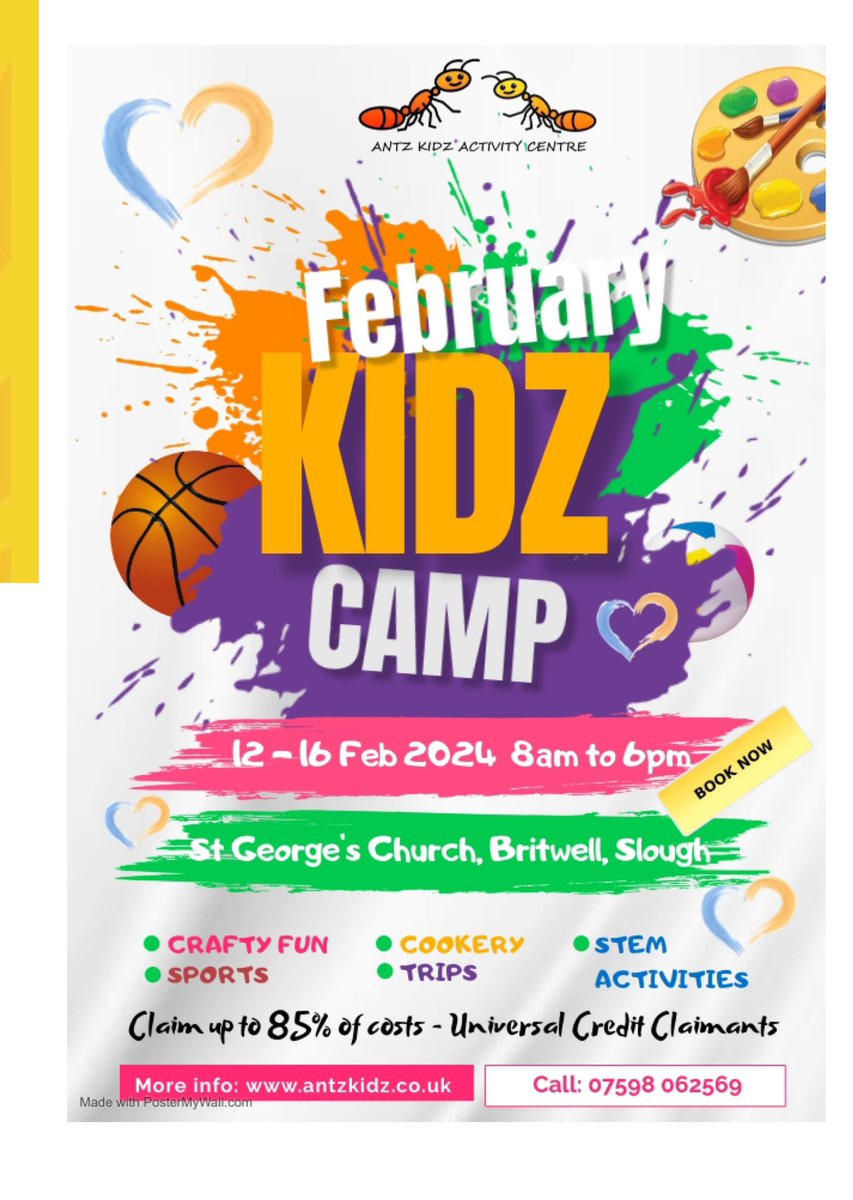 Our February Camp is now open to all children who have a love for creativity and fun! Bookings for places is open via our website antzkidz.co.uk at St. George’s Church in Britwell, SL2 2LX starting from £28 including trips. Hurry and book, don’t miss out!