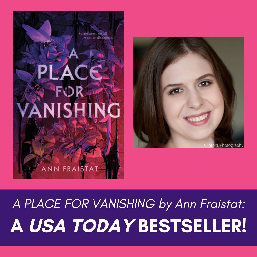 Sending big congratulations to @annfrai, whose new YA horror novel A PLACE FOR VANISHING hit the USA Today bestseller list! Check out the book here: shorturl.at/bcfGX