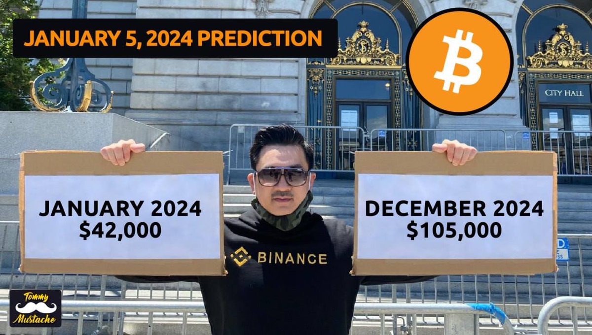 MustacheTommy's tweet photo. Just going to pin this Tweet today.  Let’s see if I can get lucky and my prediction gets close.   

I was extremely close for last year prediction of $40k by December 2023. https://t.co/HFFaVXhOzP