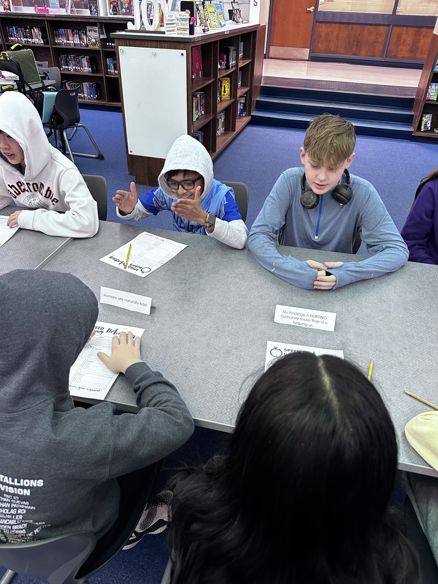 Lilllibrarian's tweet photo. @Ms__Jahn brought her classes in today for Speed Debating! Ss did a fabulous job sharing their arguments on various topics while practicing ethos, pathos, and logos. Love this activity! Ms. Jahn is the best! #d73inspires #bettertogether https://t.co/1Ib94ppvcN
